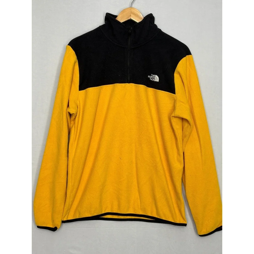 North Face Fleece Jacket Mens Yellow Black‎ Colorblock 1/4 Zip Pullover Medium